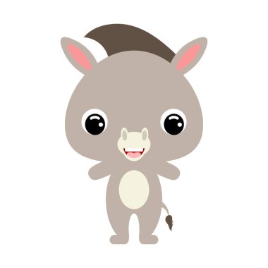 Sevimli bebek eşek. Evcil hayvan. Beyaz arkaplanda düz vektör stok illüstrasyonu