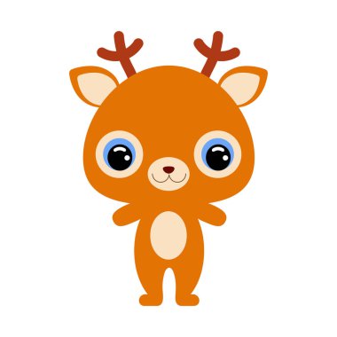 Sevimli bebek geyik. Orman hayvanı. Beyaz arkaplanda düz vektör stok illüstrasyonu