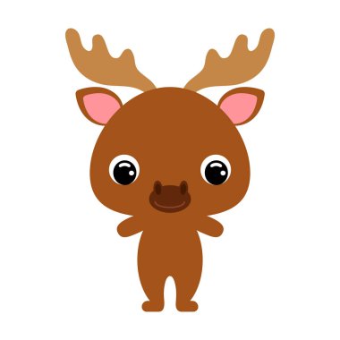 Şirin bir geyik yavrusu. Orman hayvanı. Beyaz arkaplanda düz vektör stok illüstrasyonu