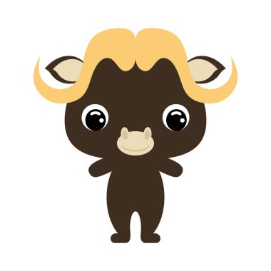 Şirin bebek misk öküzü. Afrika hayvanı. Beyaz arkaplanda düz vektör stok illüstrasyonu