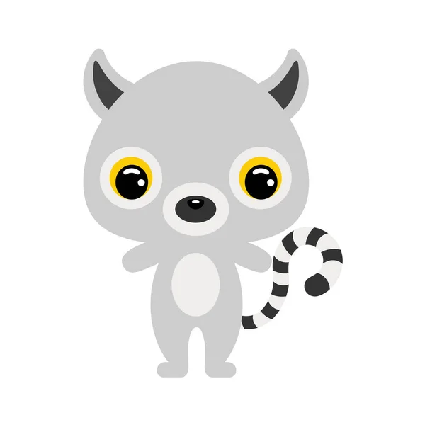 Bayi lemur yang lucu. Hewan liar. Ilustrasi stok vektor datar pada latar belakang putih - Stok Vektor