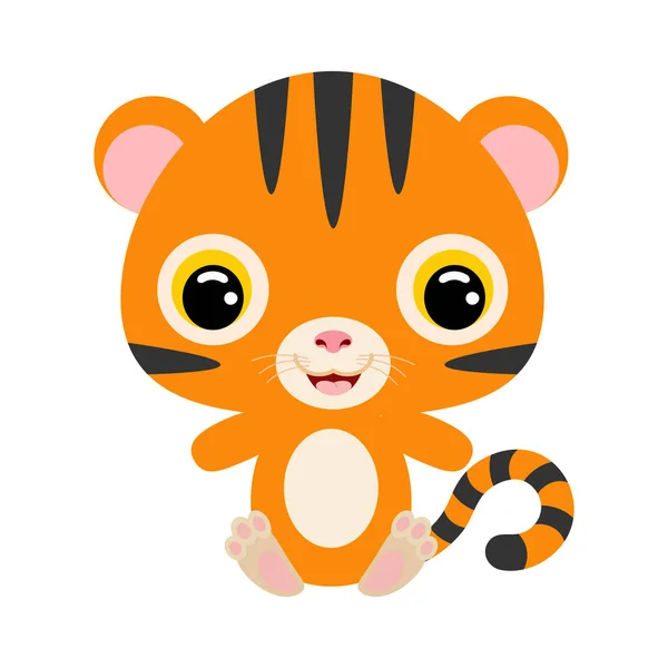 Niedlicher Kleiner Sitzender Tiger Dschungeltier Cartoon Charakter Für Baby Print — Stockvektor