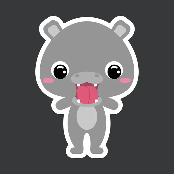 Sticker Enfant Mignon Petit Hippopotame Animal Africain Caractère Bande Dessinée — Image vectorielle