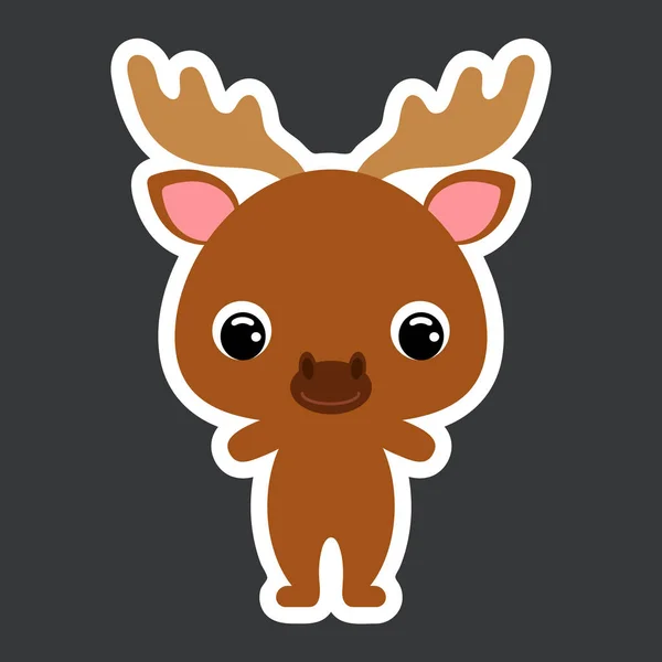 Etiqueta Infantil Alce Pequeno Bonito Animal Floresta Personagem Desenhos Animados —  Vetores de Stock