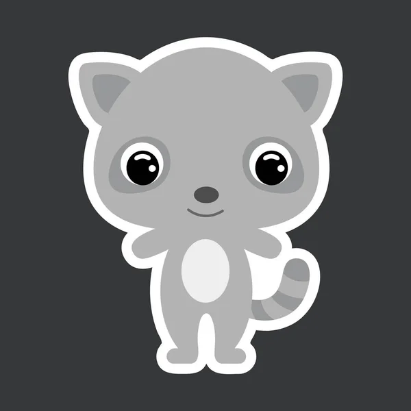Sticker Enfant Mignon Petit Raton Laveur Animal Forestier Caractère Bande — Image vectorielle