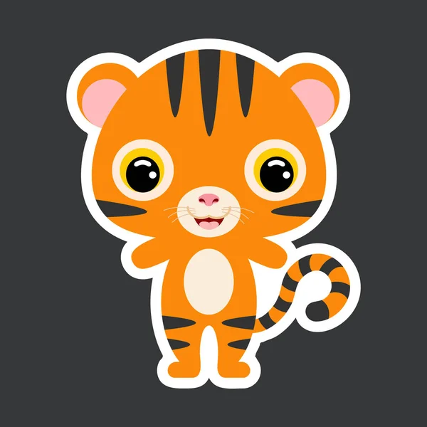 Sticker Enfant Mignon Petit Tigre Animal Jungle Caractère Bande Dessinée — Image vectorielle