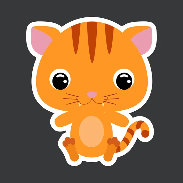 Sticker Enfant Mignon Petit Chat Assis Animal Domestique Caractère Bande — Image vectorielle