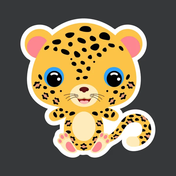 Sticker Enfant Mignon Petit Jaguar Animal Jungle Caractère Bande Dessinée — Image vectorielle