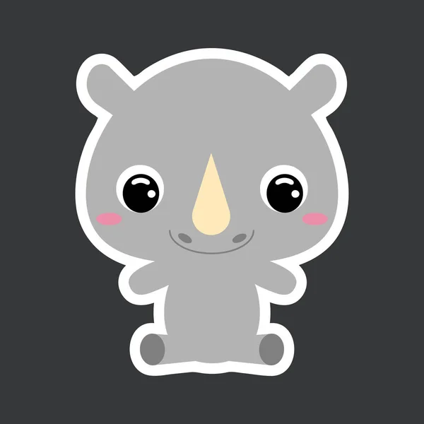 Children Sticker Cute Little Sitting Rhino African Animal Cartoon Character — Stock Vector