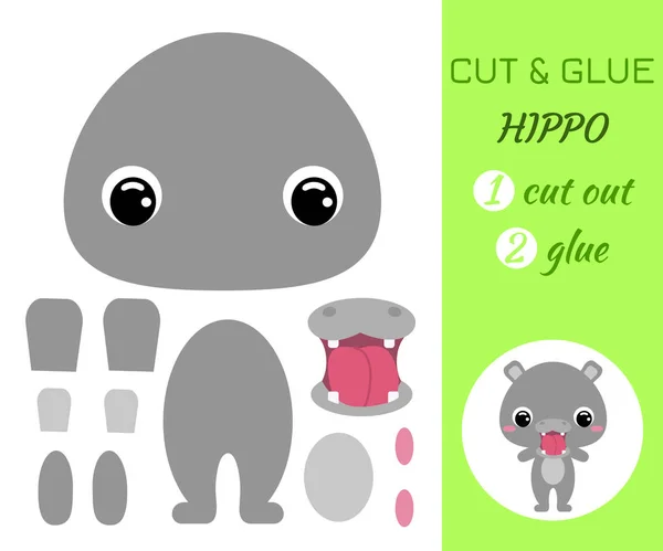 Couper Coller Bébé Hippopotame Jeu Application Papier Couleur Jeu Éducatif — Image vectorielle