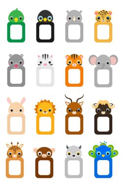 Çocuklar için sevimli hayvan çerçeveleri. Fotoğraf ya da albüm için çerçeve seti. Çocuk ve bebek için düz vektör stok çizimi. 