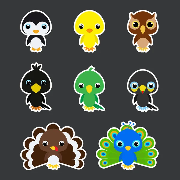 Conjunto Aves Infantis Adesivos Personagem Desenhos Animados Para Design Impressão — Vetor de Stock