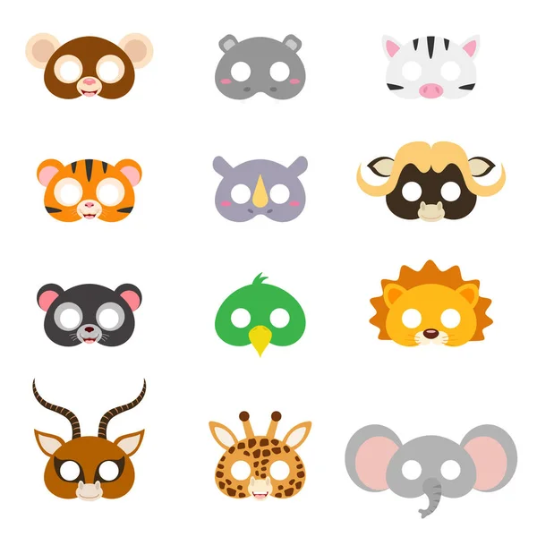 Set Von Verschiedenen Tiermasken Diy Spielzeug Verkleidungsmasken Maske Party Zubehör — Stockvektor