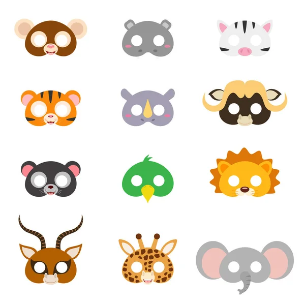 Conjunto Máscaras Animales Surtidos Juguetes Bricolaje Disfrazar Máscara Disfraces Suministros — Vector de stock