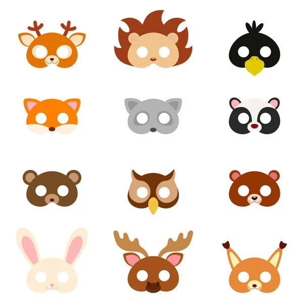 Conjunto Máscaras Animales Surtidos Cara Disfrazarse Accesorio Fiesta Máscaras Papel — Vector de stock