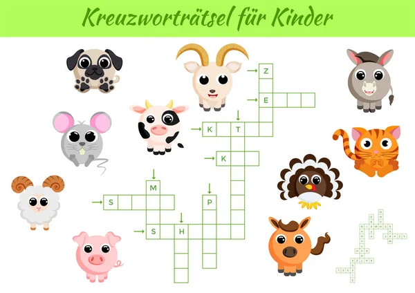 Kreuzworträtsel Für Kinder Kreuzworträtsel Mit Bildern Kinder Aktivität Arbeitsblatt Bunte — Stockvektor