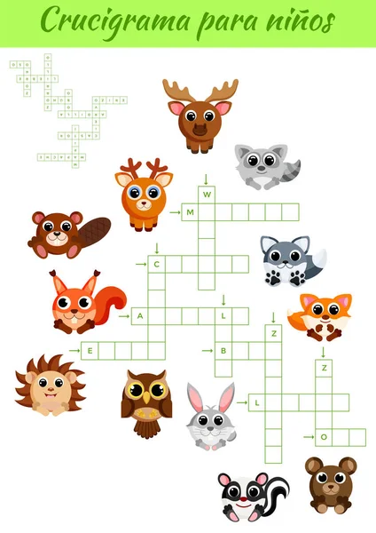 Kreuzworträtsel Für Kinder Kreuzworträtsel Mit Bildern Kinder Aktivität Arbeitsblatt Bunte — Stockvektor