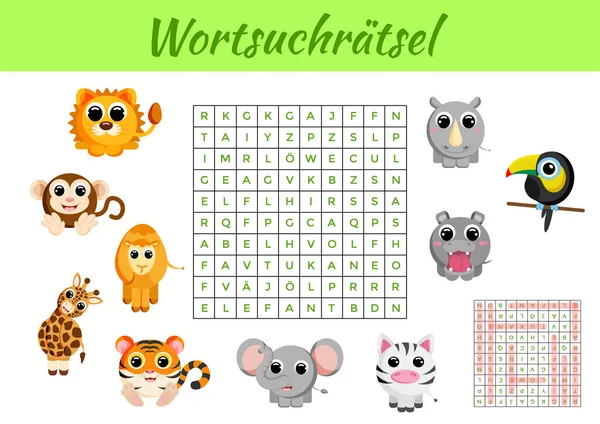 Wortsuchratsel Kelime Bulmacası Spanyolca Kelime Eğitimi Için Eğitici Bir Oyun — Stok Vektör