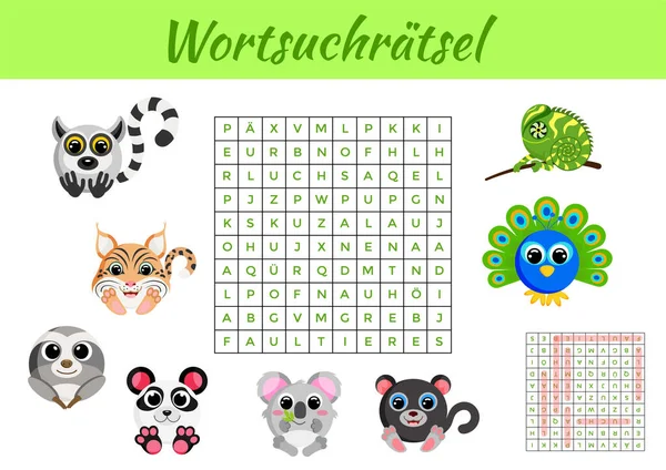 Wortsuchratsel Word Search Puzzle Educational Game Study Spanish Words Kids — Stock Vector