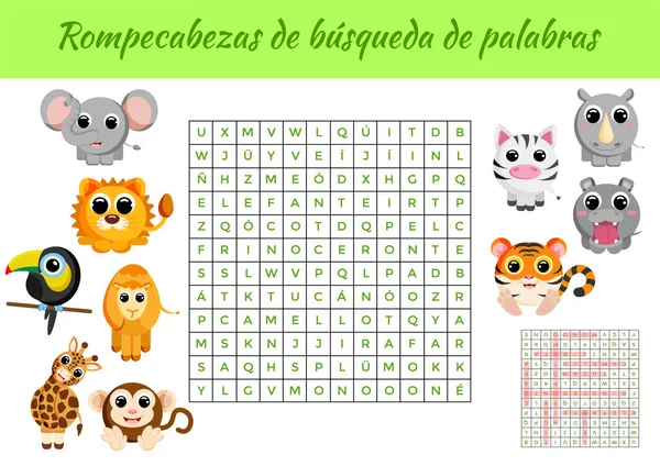 Rompecabezas Bsqueda Palabras Wortsuchrätsel Lernspiel Zum Lernen Spanischer Wörter Kinder — Stockvektor