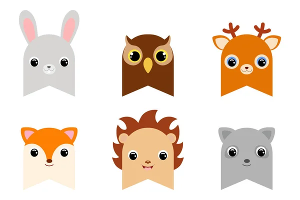 Bebek partisi, doğum günü partisi, bebek odası dekorasyonu için Clipart Ormanı Hayvanları seti. Yazdırılabilir tapılası ağaçlık temalı afiş. Düz çizgi film renkli vektör çizimi.