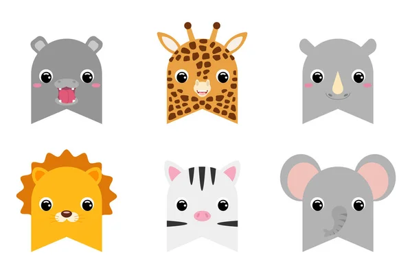 Clipart Afrika hayvan bayrakları bebek partisi, doğum günü partisi, bebek odası dekorasyonu. Yazdırılabilir tapılası safari temalı pankart. Düz çizgi film renkli vektör çizimi.