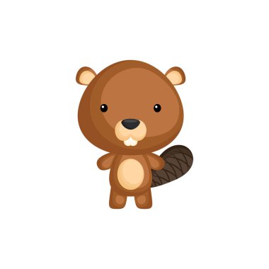 Beyaz arka planda izole edilmiş sevimli bebek kunduzlar. Albüm, albüm, albüm, kart ve davetiye tasarımı için Woodland tapılası hayvan karakteri. Düz çizgi film renkli vektör çizimi.