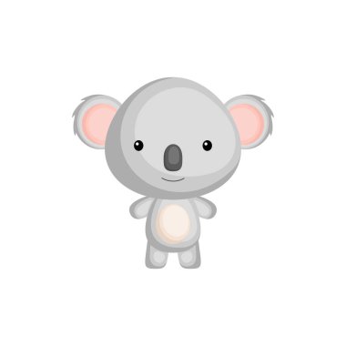 Beyaz arka planda izole edilmiş sevimli bebek koalası. Vahşi Avustralyalı tapılası hayvan karakteri albüm, albüm albümü, kart ve davetiye tasarımı için. Düz çizgi film renkli vektör çizimi.