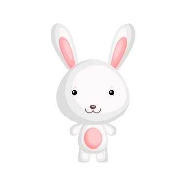 Beyaz arka planda sevimli, komik bir tavşan ya da tavşan yavrusu. Vahşi orman hayvan karakteri albüm, albüm albümü, kart ve davetiye tasarımı için. Düz çizgi film renkli vektör çizimi.