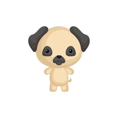 Beyaz arka planda izole edilmiş sevimli bir köpek yavrusu. Albüm, albüm, albüm, kart ve davetiye tasarımı için yerli tapılası hayvan karakteri. Düz çizgi film renkli vektör çizimi.