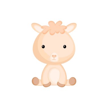 Beyaz arka planda izole edilmiş bebek alpaka çok komik duruyor. Albüm, albüm, albüm, kart ve davetiye tasarımı için yerli tapılası hayvan karakteri. Düz çizgi film renkli vektör çizimi.