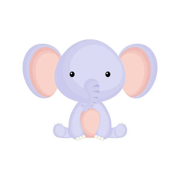 Cute Funny Sitting Baby Elephant Isolated White Background Wild African — Stock Vector