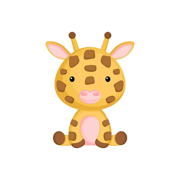 Carino Divertente Seduta Giraffa Bambino Isolato Sfondo Bianco Carattere Animale — Vettoriale Stock
