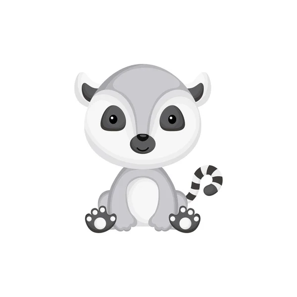 Nettes Lustiges Sitzendes Baby Lemur Isoliert Auf Weißem Hintergrund Wilde — Stockvektor