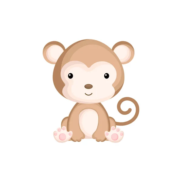 Bonito Macaco Sentado Engraçado Bebê Isolado Fundo Branco Caráter Animal — Vetor de Stock