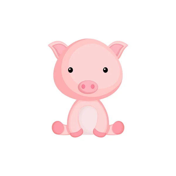 Mignon Bébé Cochon Assis Drôle Isolé Sur Fond Blanc Caractère — Image vectorielle