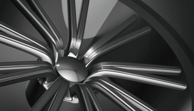 Alüminyum lüks araba tekerleği gölge ve ışık kenarında üzerinde. Çeşitli malzeme ve arka plan, 3d render