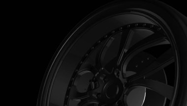 Alüminyum lüks araba tekerleği gölge ve ışık kenarında üzerinde. Çeşitli malzeme ve arka plan, 3d render