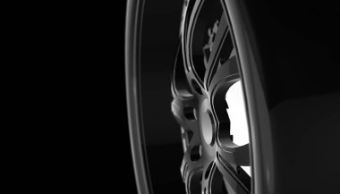 Alüminyum lüks araba tekerleği gölge ve ışık kenarında üzerinde. Çeşitli malzeme ve arka plan, 3d render