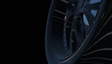 Alüminyum lüks araba tekerleği gölge ve ışık kenarında üzerinde. Çeşitli malzeme ve arka plan, 3d render