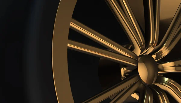在阴影和光边缘的豪华轿车轮毂铝。各种材料和背景，3d 渲染 — 图库照片