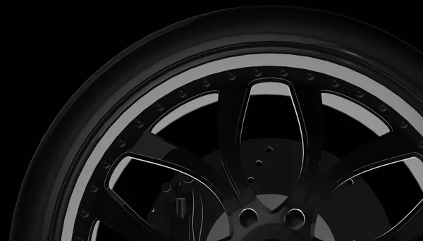 Aluminium op schaduw- en lichte velg van luxe auto wiel. Diverse materiaal en achtergrond, 3d render — Stockfoto
