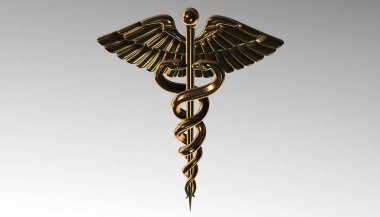 Caduceus - tıbbi sembolü, 3d render
