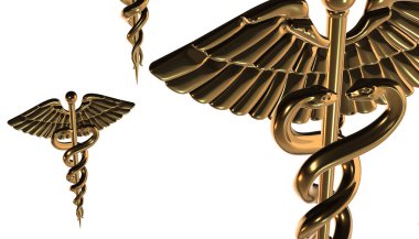 Caduceus - tıbbi sembolü, 3d render