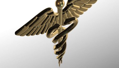 Caduceus - tıbbi sembolü, 3d render