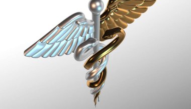 Caduceus - tıbbi sembolü, 3d render