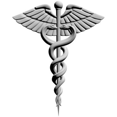 Caduceus - tıbbi sembolü, 3d render