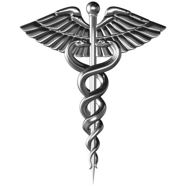 Caduceus - tıbbi sembolü, 3d render