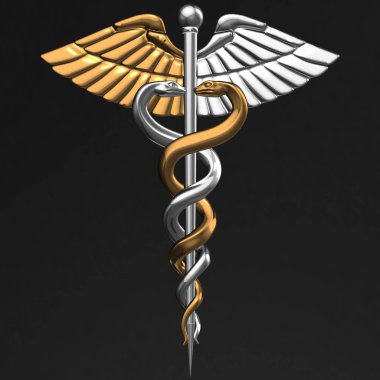 Caduceus - tıbbi sembolü, 3d render
