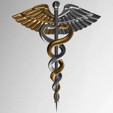 Caduceus - tıbbi sembolü, 3d render